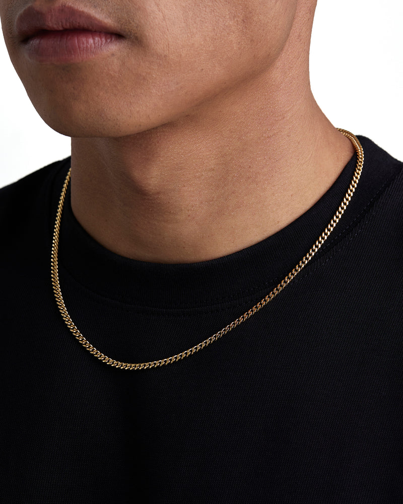 PLAIN 3mm 古巴項鍊 18K Gold 配戴照