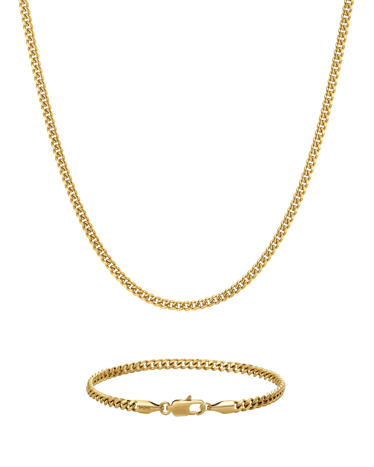 3mm 18K gold plain cuban chain necklace and bracelet set by Iceman Society