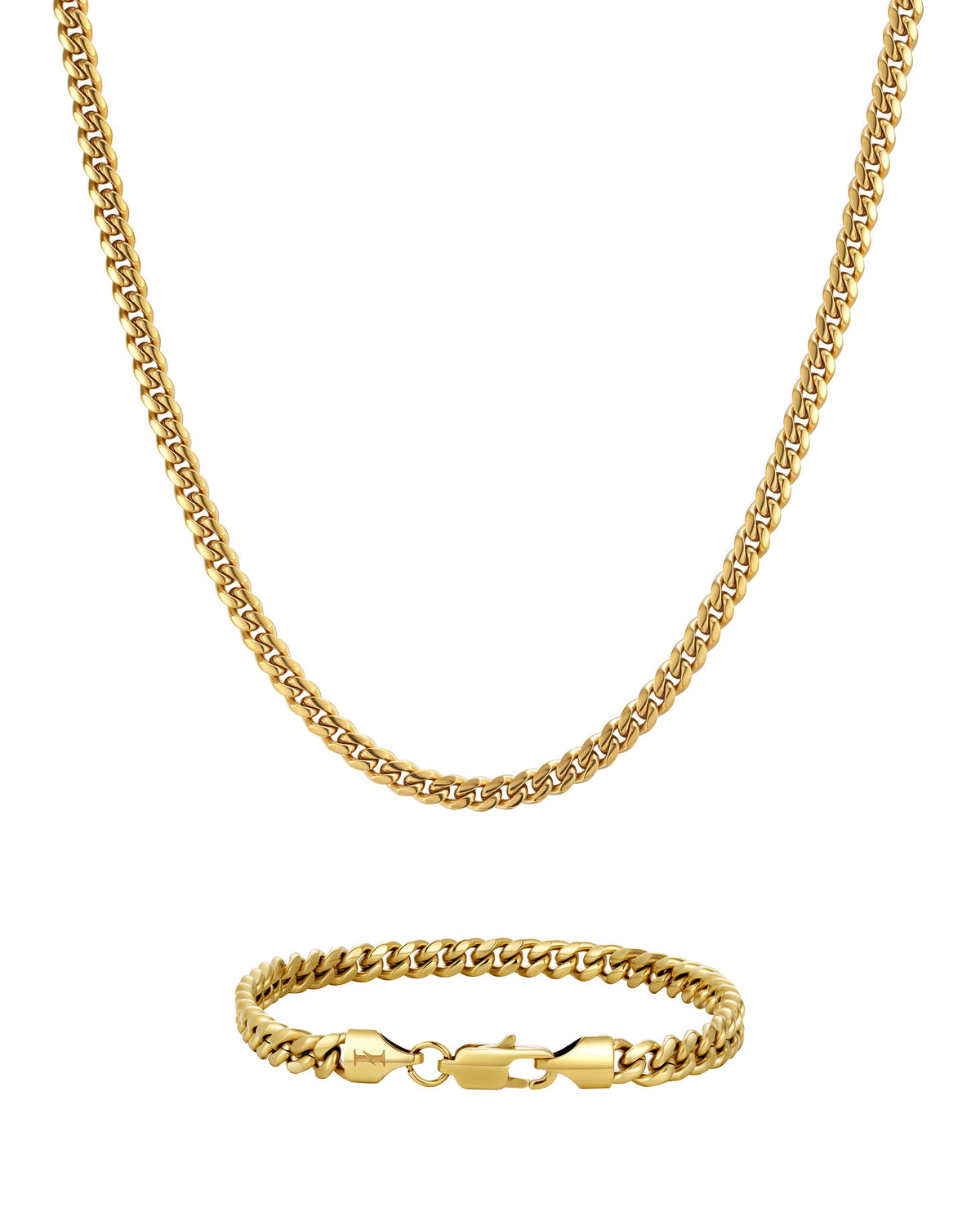 5mm 18K gold plain cuban chain necklace and bracelet set by Iceman Society