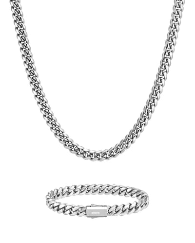 PLAIN SET - 8mm 古巴組合 (White Gold)