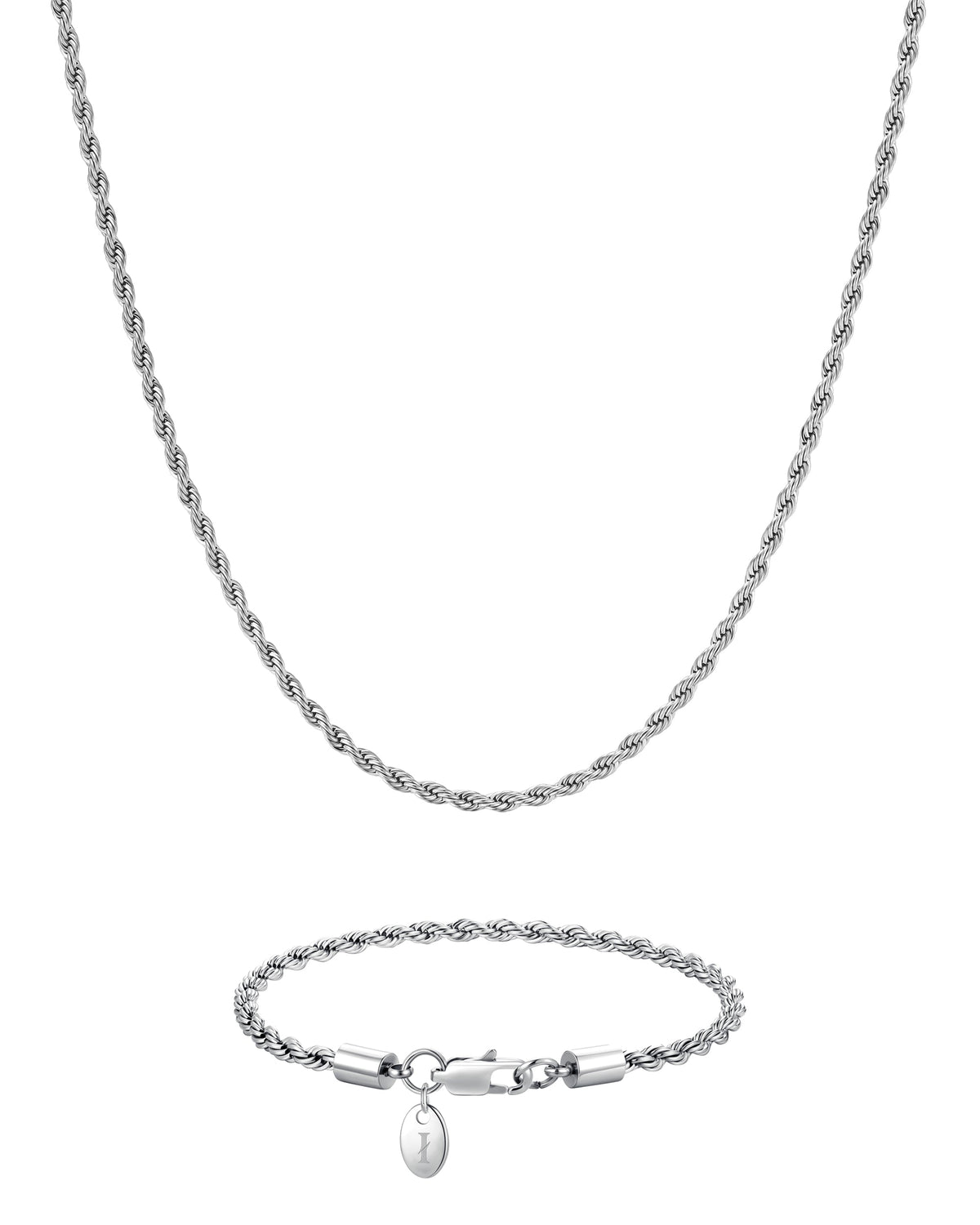 3mm white gold rope chain necklace and bracelet set by Iceman Society