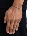 Model wearing 3mm white gold rope chain set by Iceman Society, side view
