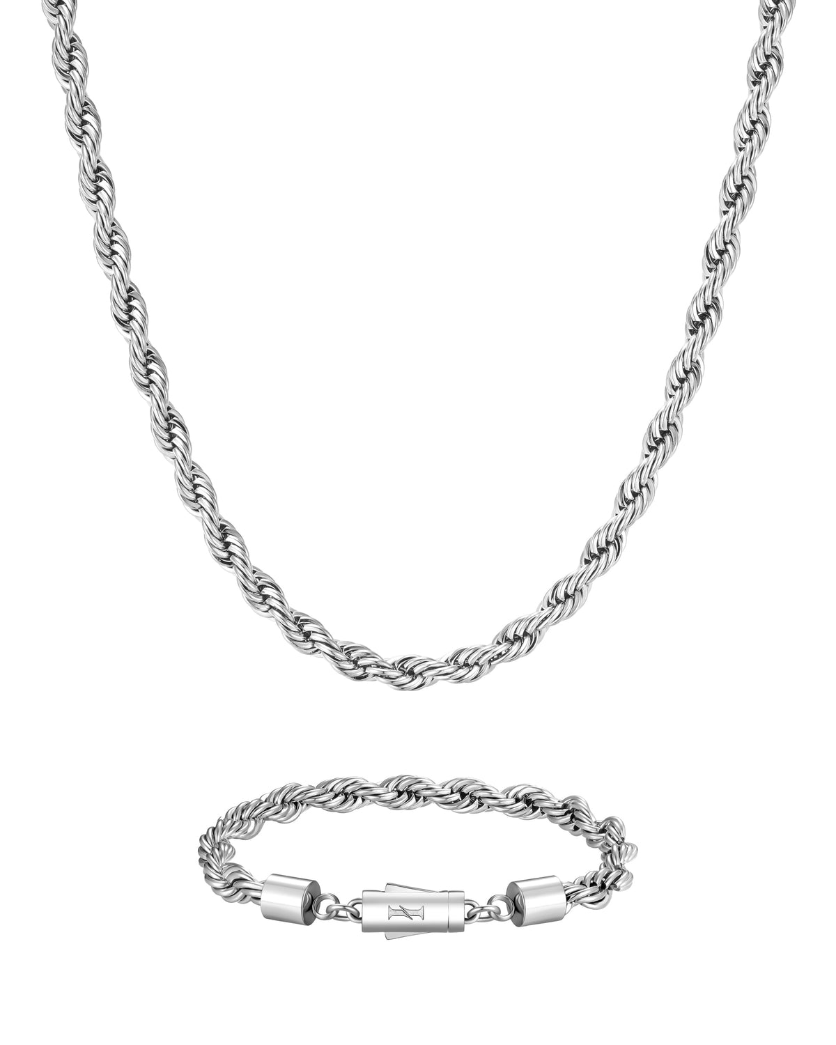 6mm white gold rope chain necklace and bracelet set by Iceman Society